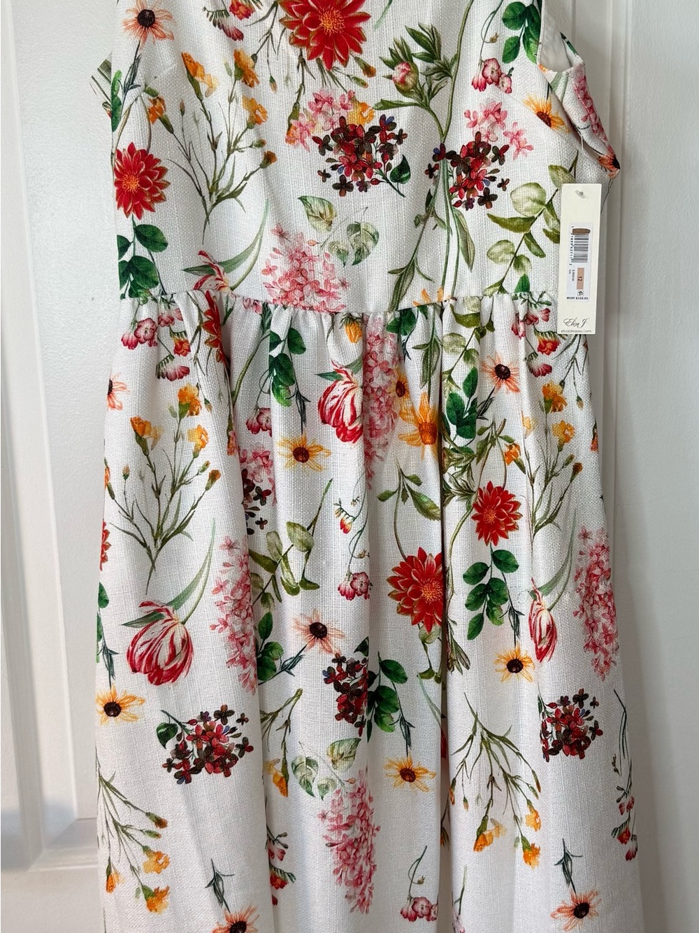 Eliza J Floral Square Neck Midi Sundress Size 12 Ivory Smocked Fit & Flare